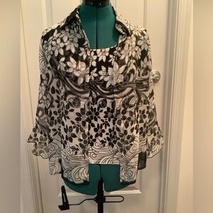 Dress Barn Floral Black & White Camisole & Blouse Bell Sleeves Small